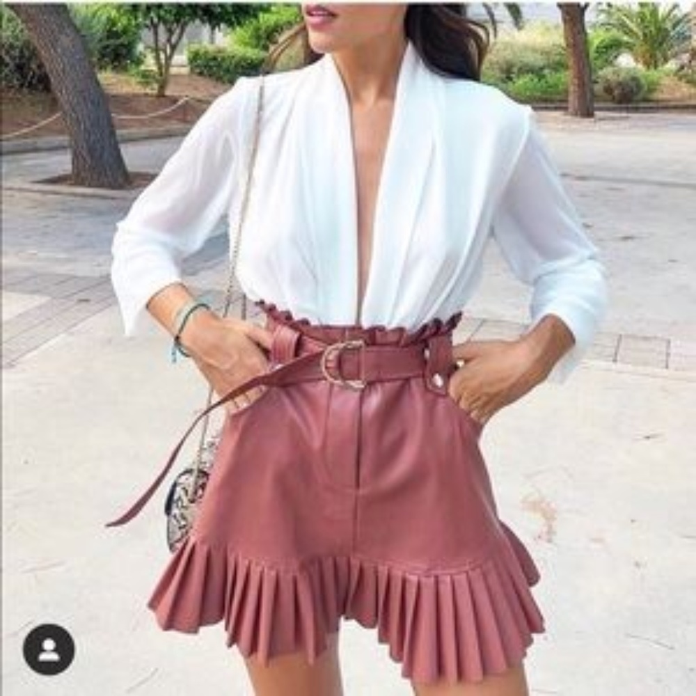 ZARA pleated faux leather mini skirt